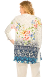 Round Nk Band Tunic Top Quarter Sleeve Sublimation Plus, 345HT-QXU1-R-U183