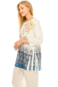 Round Nk Band Tunic Top Quarter Sleeve Sublimation Plus, 345HT-QXU1-R-U183