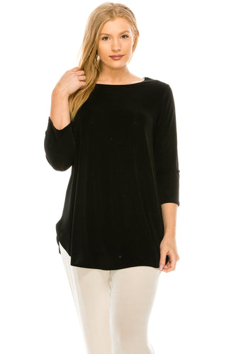 Jostar Women's Stretchy Rounded Bottom Tunic Top Quarter Sleeves Plus, 346BN-QX - Jostar Online