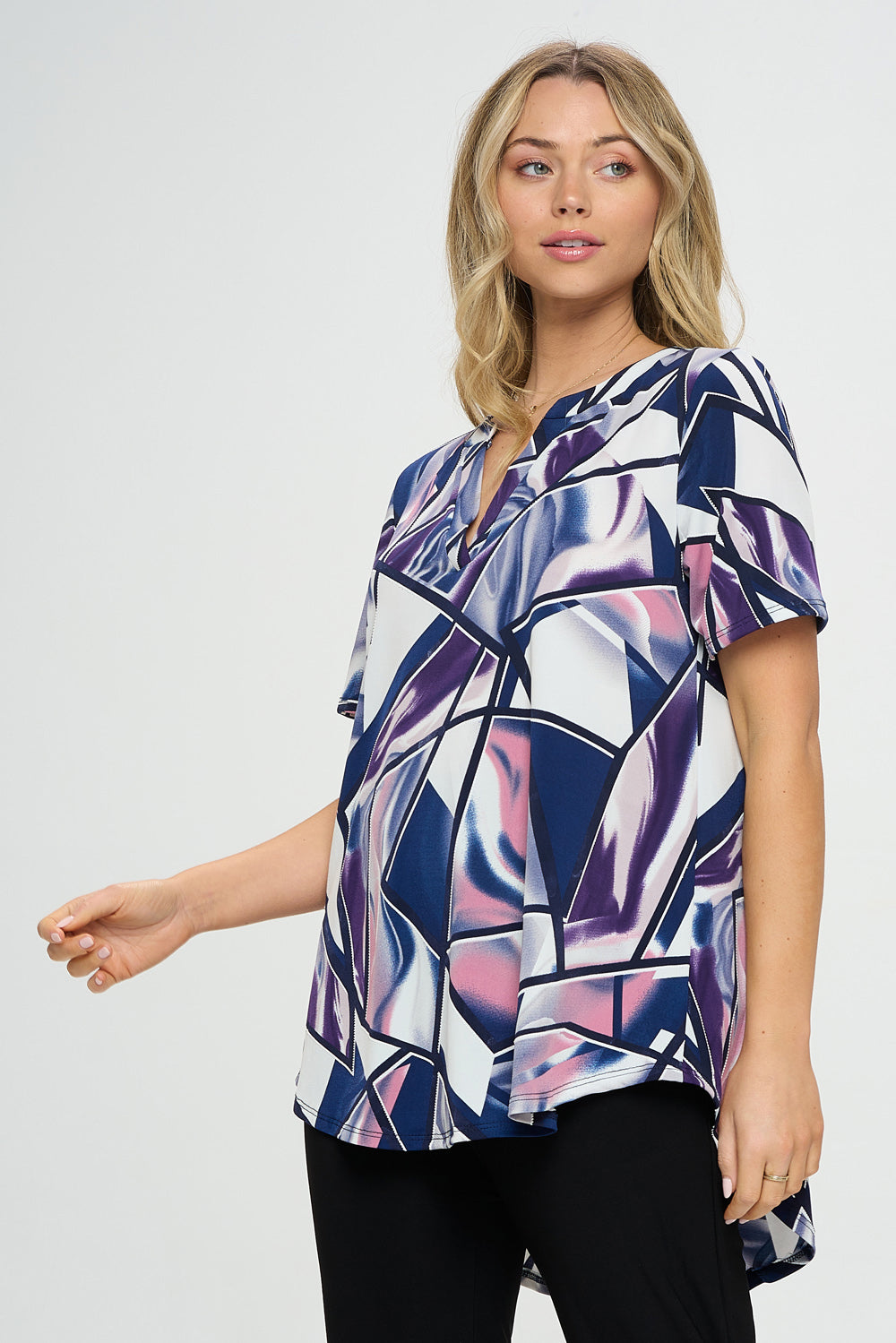 HIT Notch Neck Rolled Sleeve Top-359HT-SRP1-W357