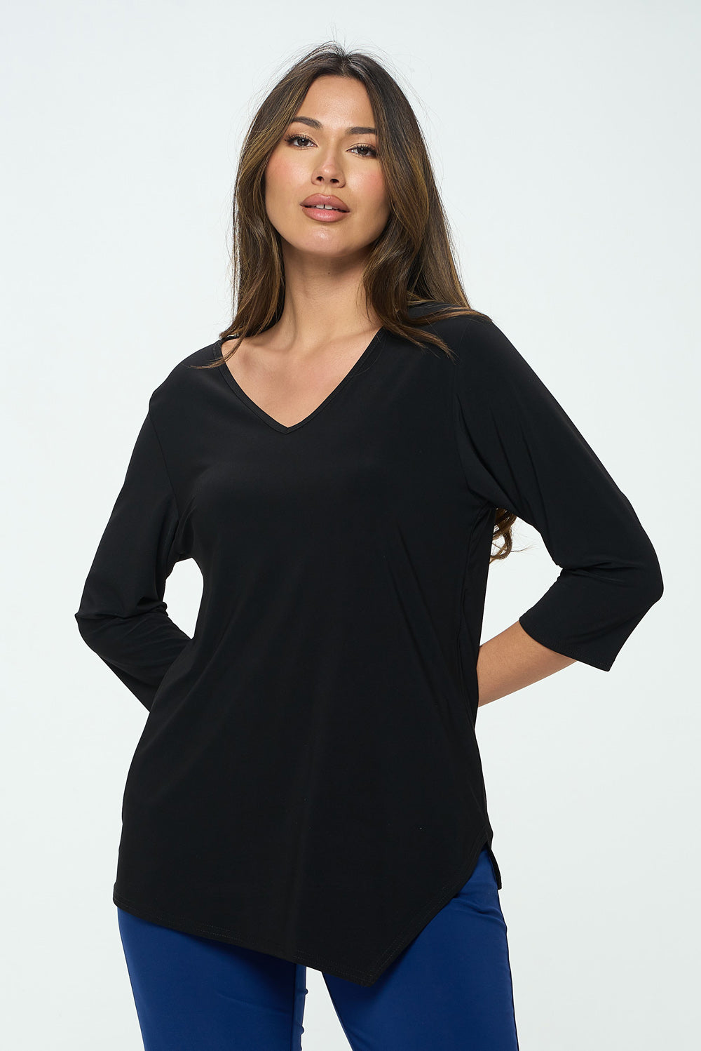 Plus Size HIT Point V-Neck Top-362HT-QXS1