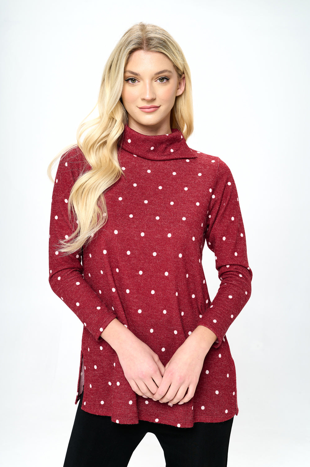 Mir Split Mock Neck Top-371MU-LRP1-W334