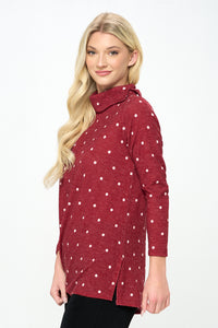 Mir Split Mock Neck Top-371MU-LRP1-W334