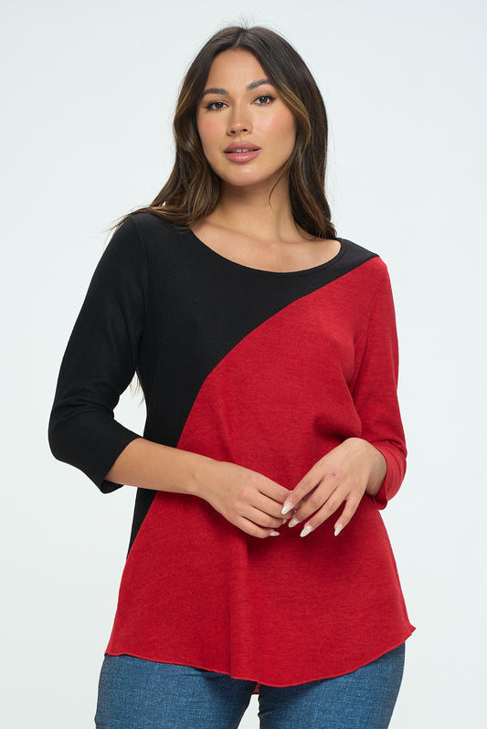 Mir Brushed Contrast Round Neck Tunic -378MB-QRS1-C