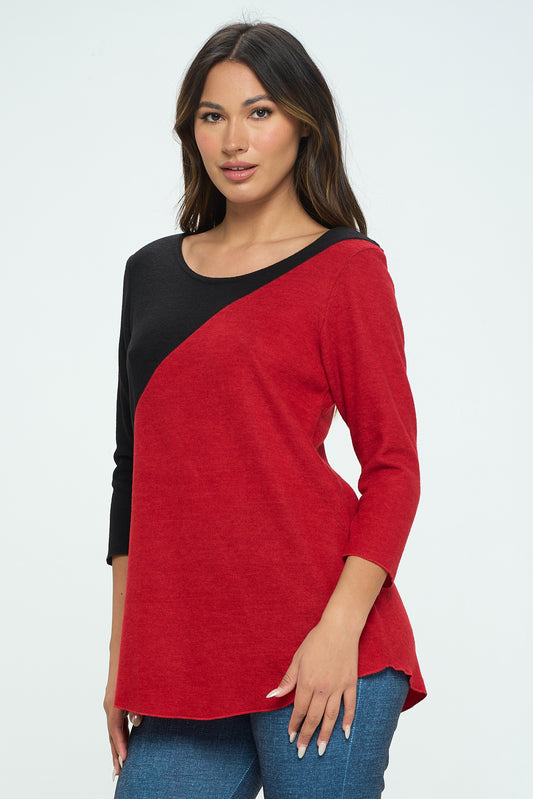 Mir Brushed Contrast Round Neck Tunic -3078MB-QRS1-C