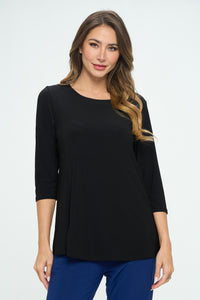 HIT Round Neck 3/4 Sleeve Slit Top-3079HT-QRS1