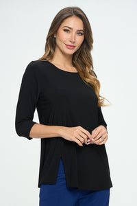 HIT Round Neck 3/4 Sleeve Slit Top-3079HT-QRS1