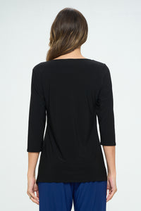 HIT Round Neck 3/4 Sleeve Slit Top-3079HT-QRS1