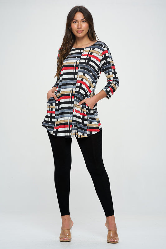 HIT Round Neck Tunic W/Pocket-3086HT-QRP1-K-W358