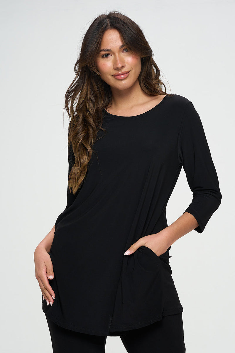 Plus Size HIT Round Neck Tunic W/Pocket-3086HT-QXS1-K