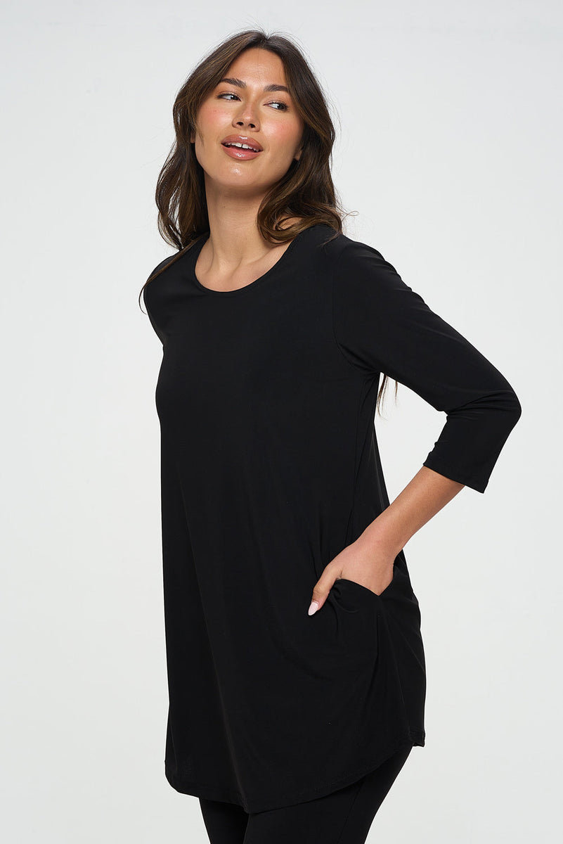 Plus Size HIT Round Neck Tunic W/Pocket-3086HT-QXS1-K