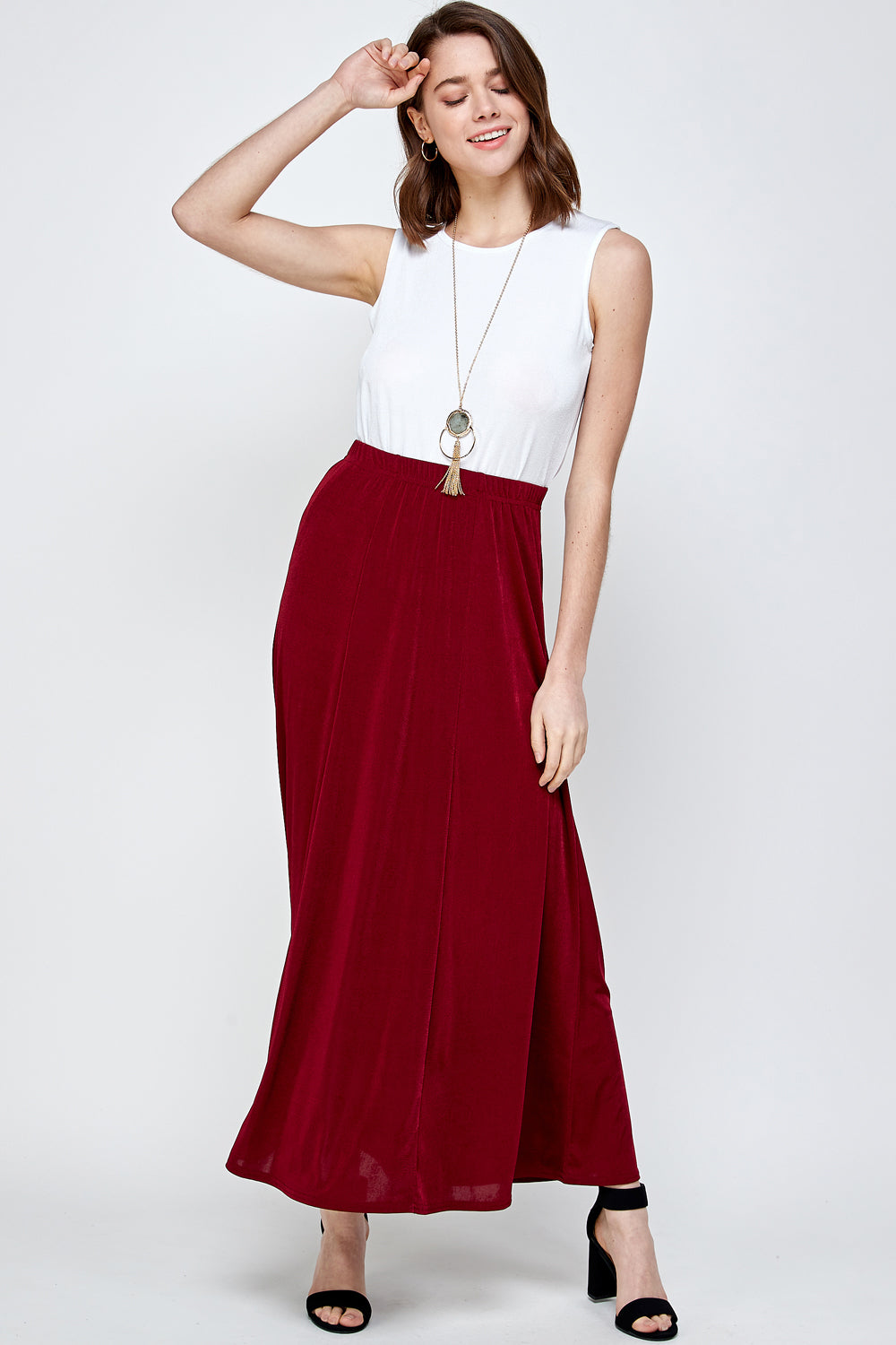 Burgundy flare outlet skirt