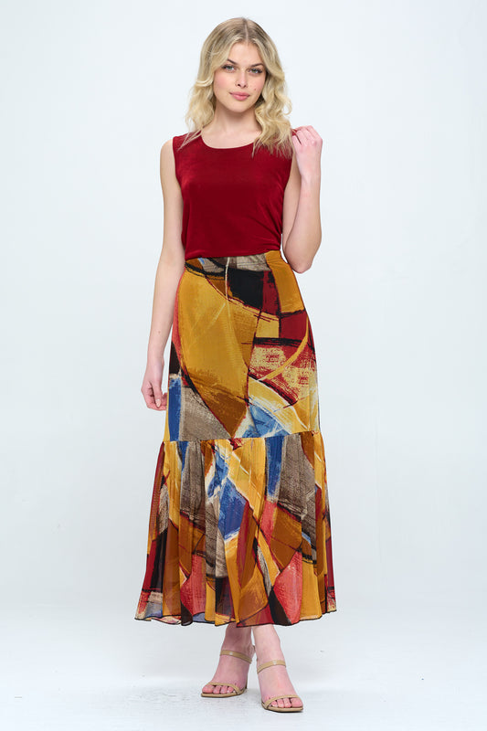 Mesh Romance Tiered Print Skirt-6044MR-ARP1-W232
