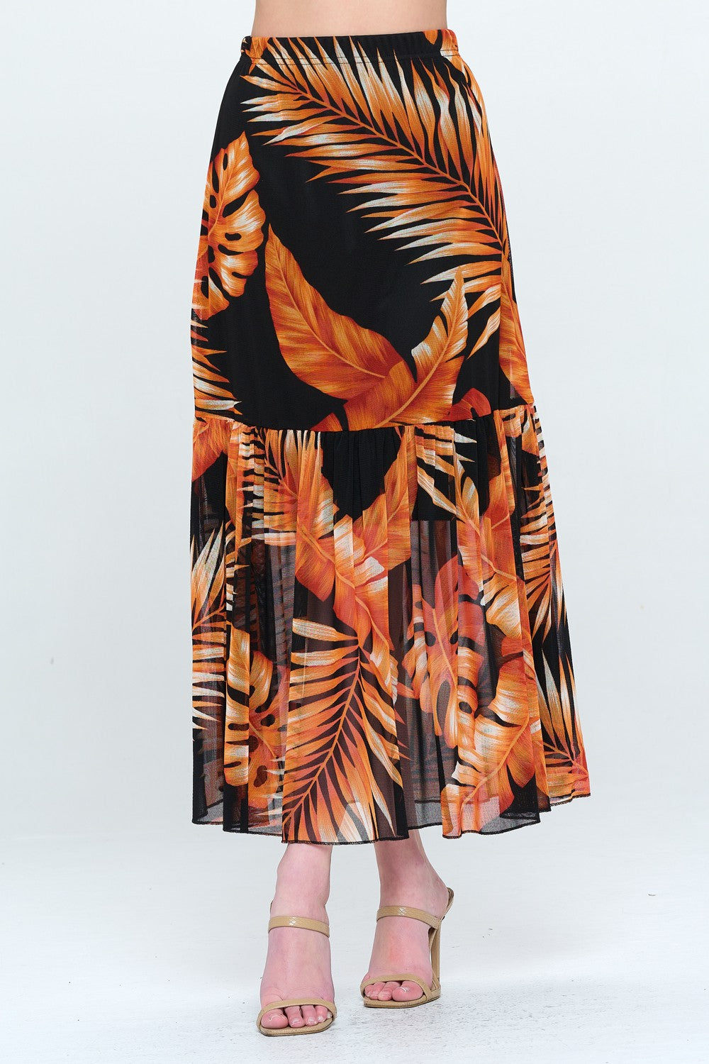 Mesh Romance Tiered Print Skirt-6044MR-ARP1-W340