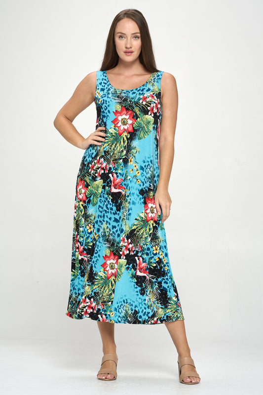 Stretchy Long Tank Dress Print -7000BN-TRP1-W326