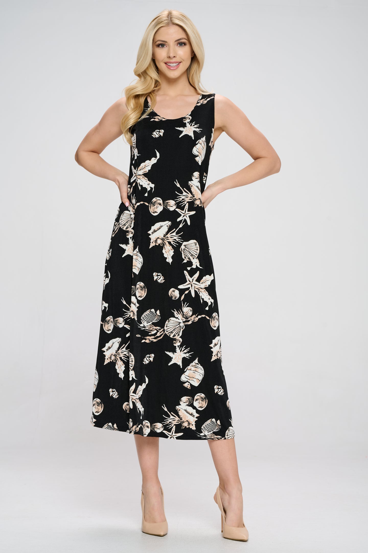 Stretchy Long Tank Dress Print -7000BN-TRP1-W309 - Jostar Online