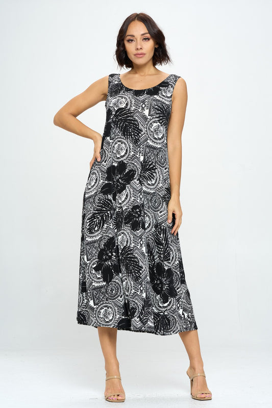 Plus Size Print Tank Long Dress Sleeveless- 7000BN-TXP1-W325