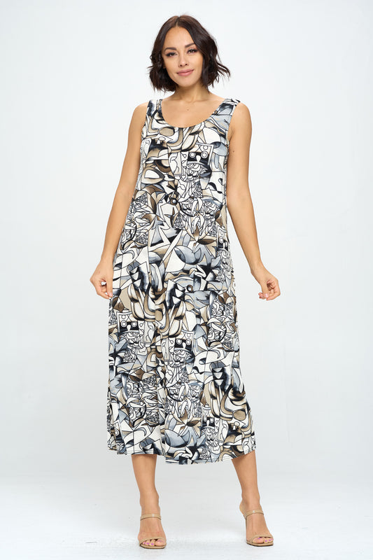 Stretchy Long Tank Dress Print - 7000BN-TRP1-W329