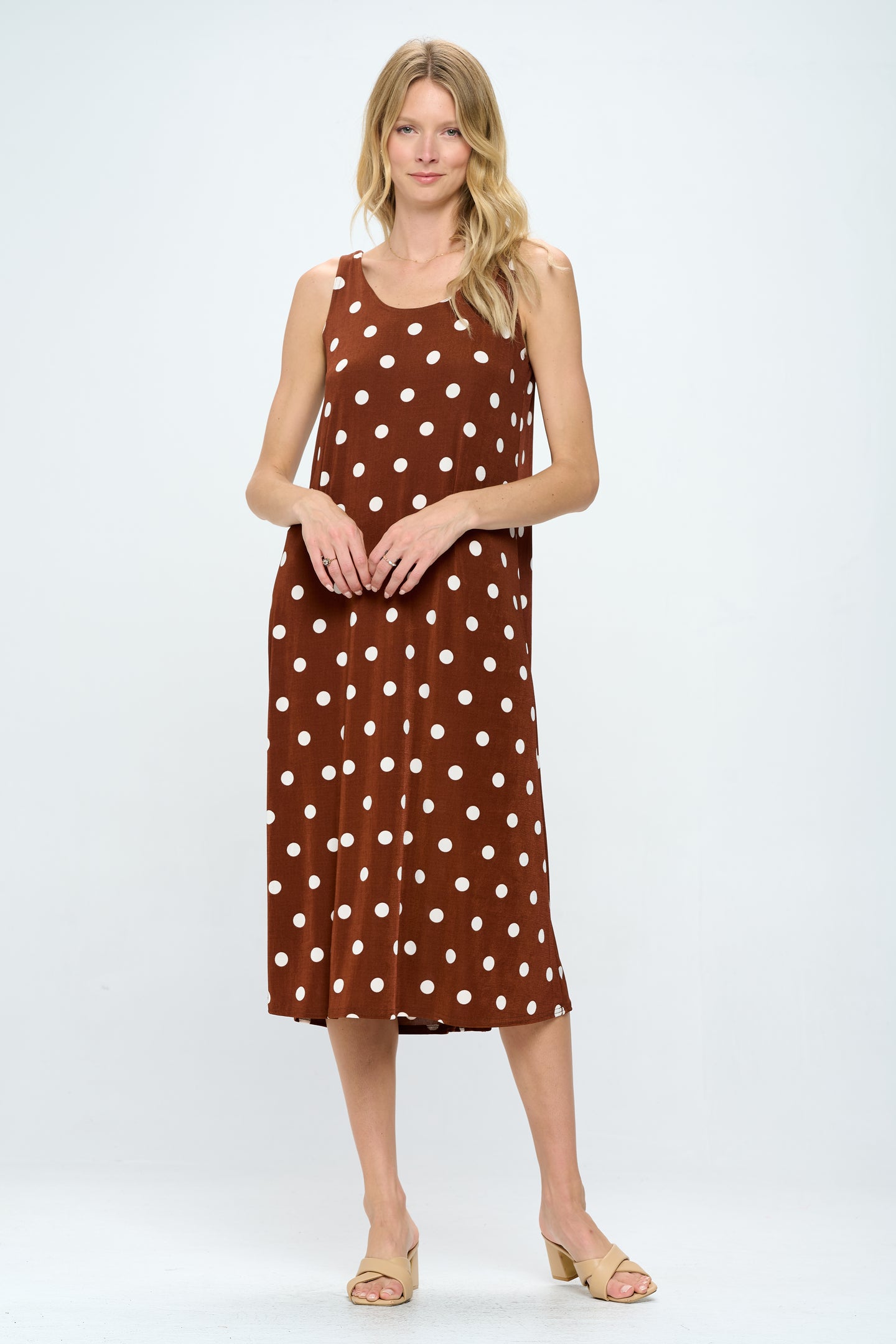 Polka Dot Print  Long Tank Dress Print -7000BN-TRP1-W360