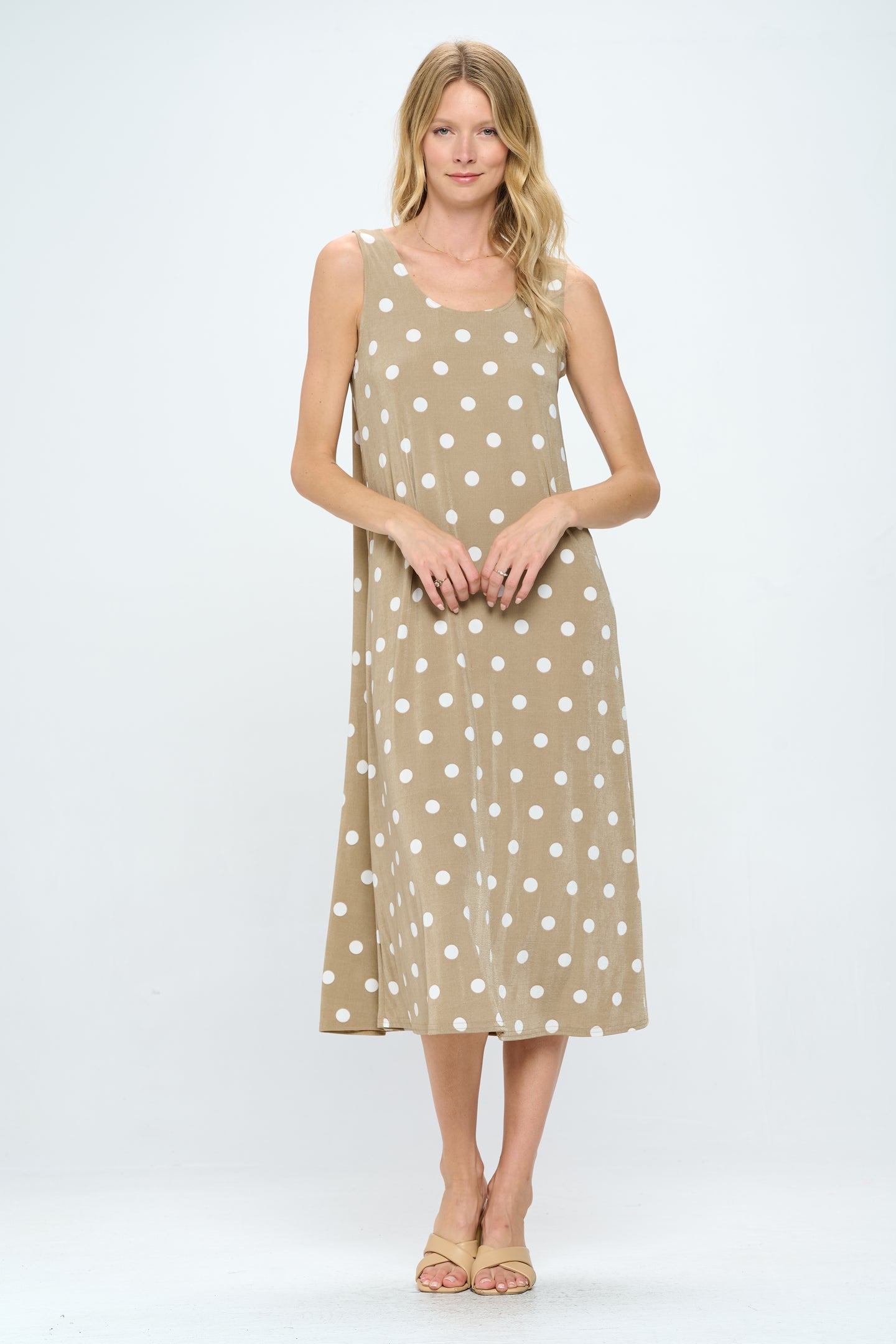Polka Dot Print  Long Tank Dress Print -7000BN-TRP1-W360