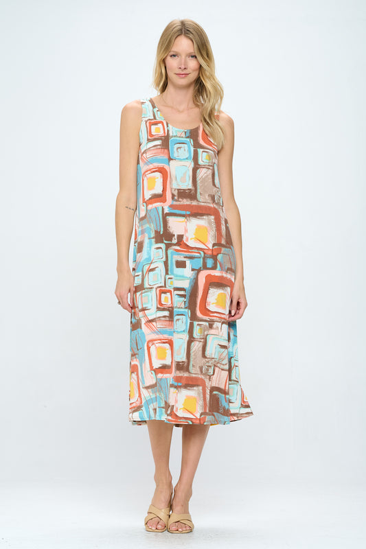 Neutrals Abstracts  Print  Long Tank Dress Print -7000BN-TRP1-W364