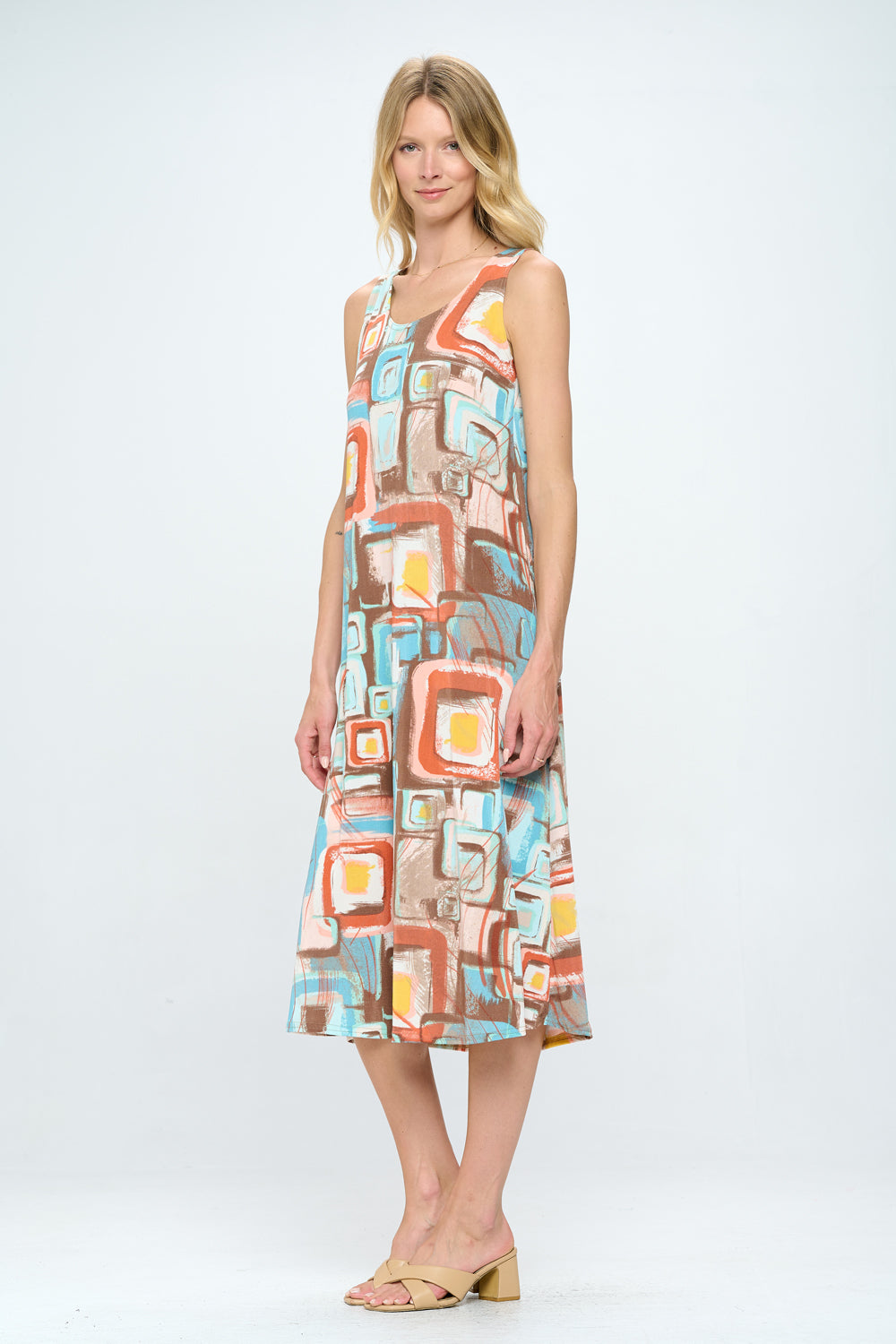 Neutrals Abstracts Print Long Tank Dress Print -7000BN-TRP1-W364 Neutrals Abstracts Print Long Tank Dress Print -7000BN-TRP1-W364