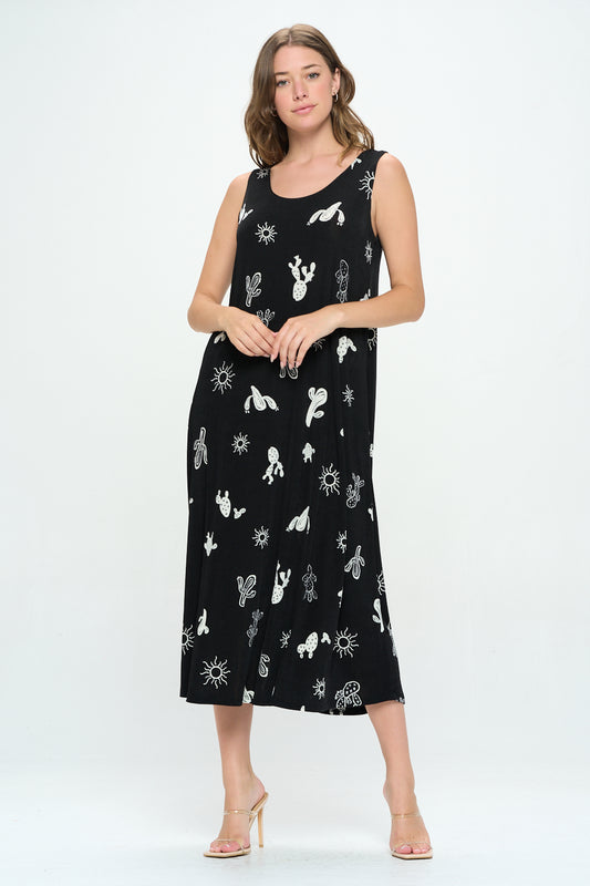 Desert Cactus Print  Long Tank Dress Print -7000BN-TRP1-W369