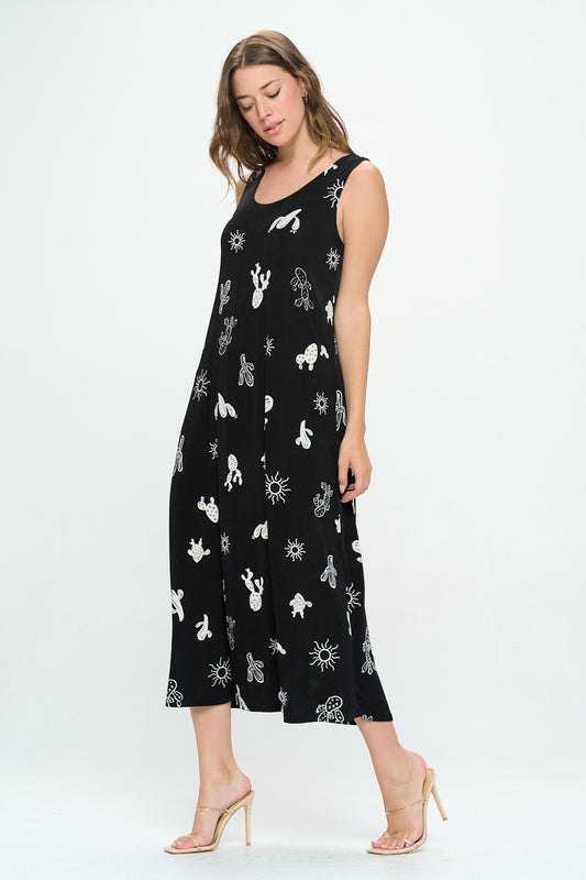 Desert Cactus Print  Long Tank Dress Print -7000BN-TRP1-W369