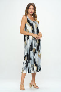 Plus Size Print Tank Long Dress Sleeveless- 7000BN-TXP1-W379
