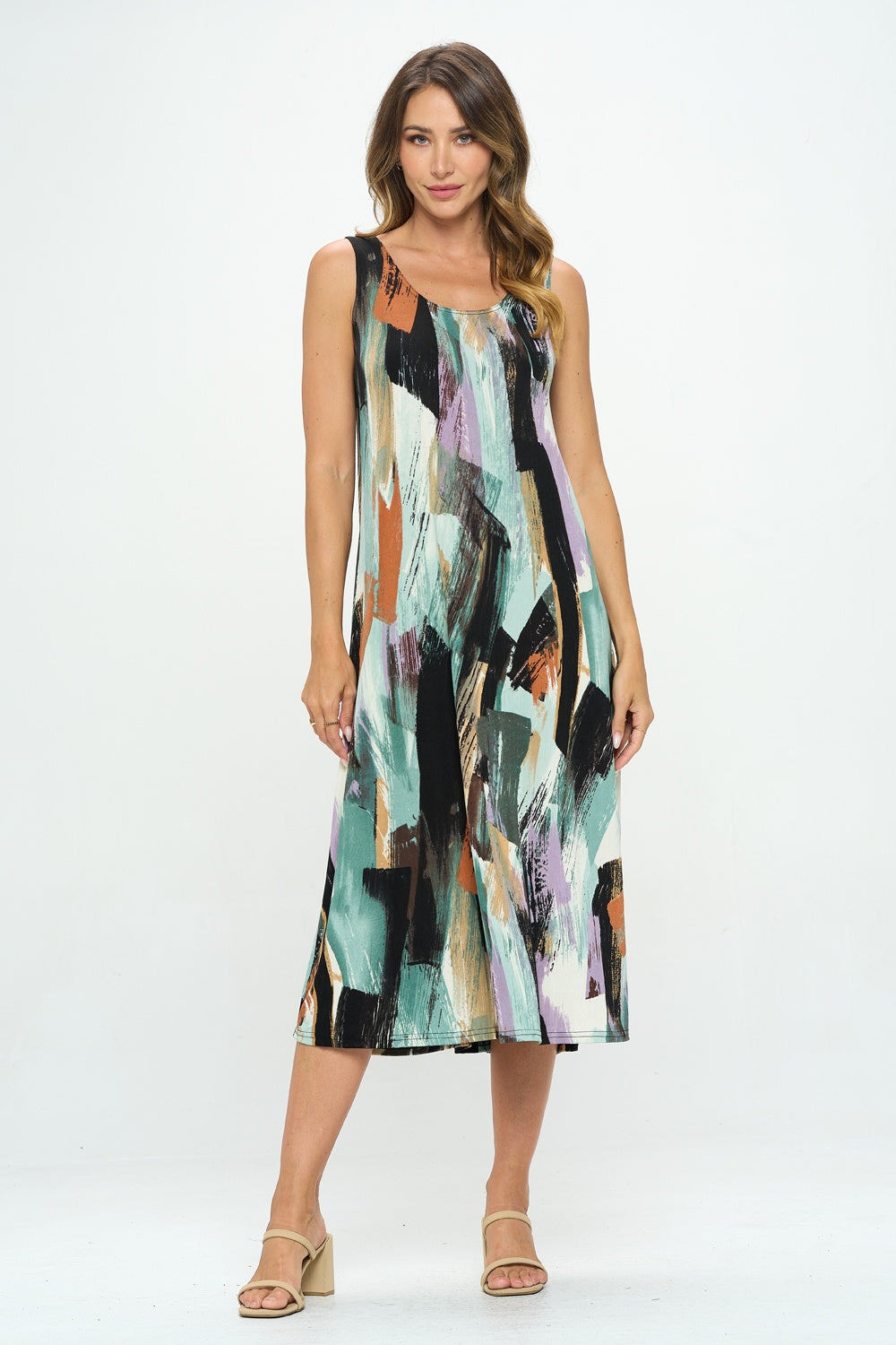 Stretchy Print Long Tank Dress Print - 7000BN-TRP1-W379