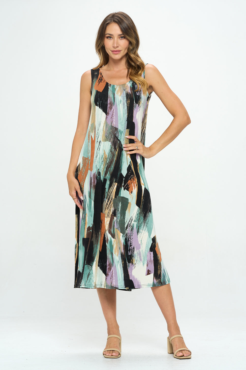 Plus Size Print Tank Long Dress Sleeveless- 7000BN-TXP1-W379