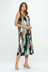 Plus Size Print Tank Long Dress Sleeveless- 7000BN-TXP1-W379