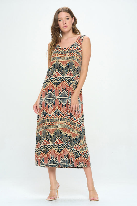 Print Long Tank Dress Print -7000BN-TRP1-W381