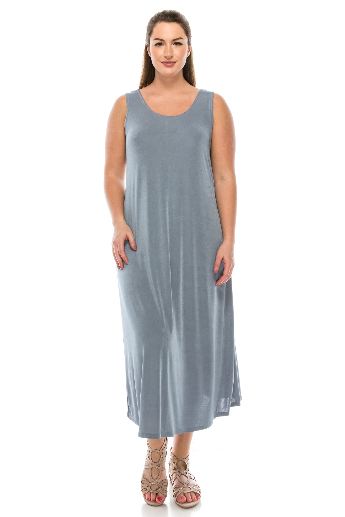 Stretchy Tank Long Dress Sleeveless Plus Size, 7000BN-TX - Jostar Online