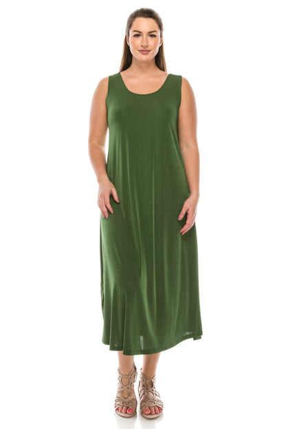 Stretchy Tank Long Dress Sleeveless Plus Size, 7000BN-TX - Jostar Online