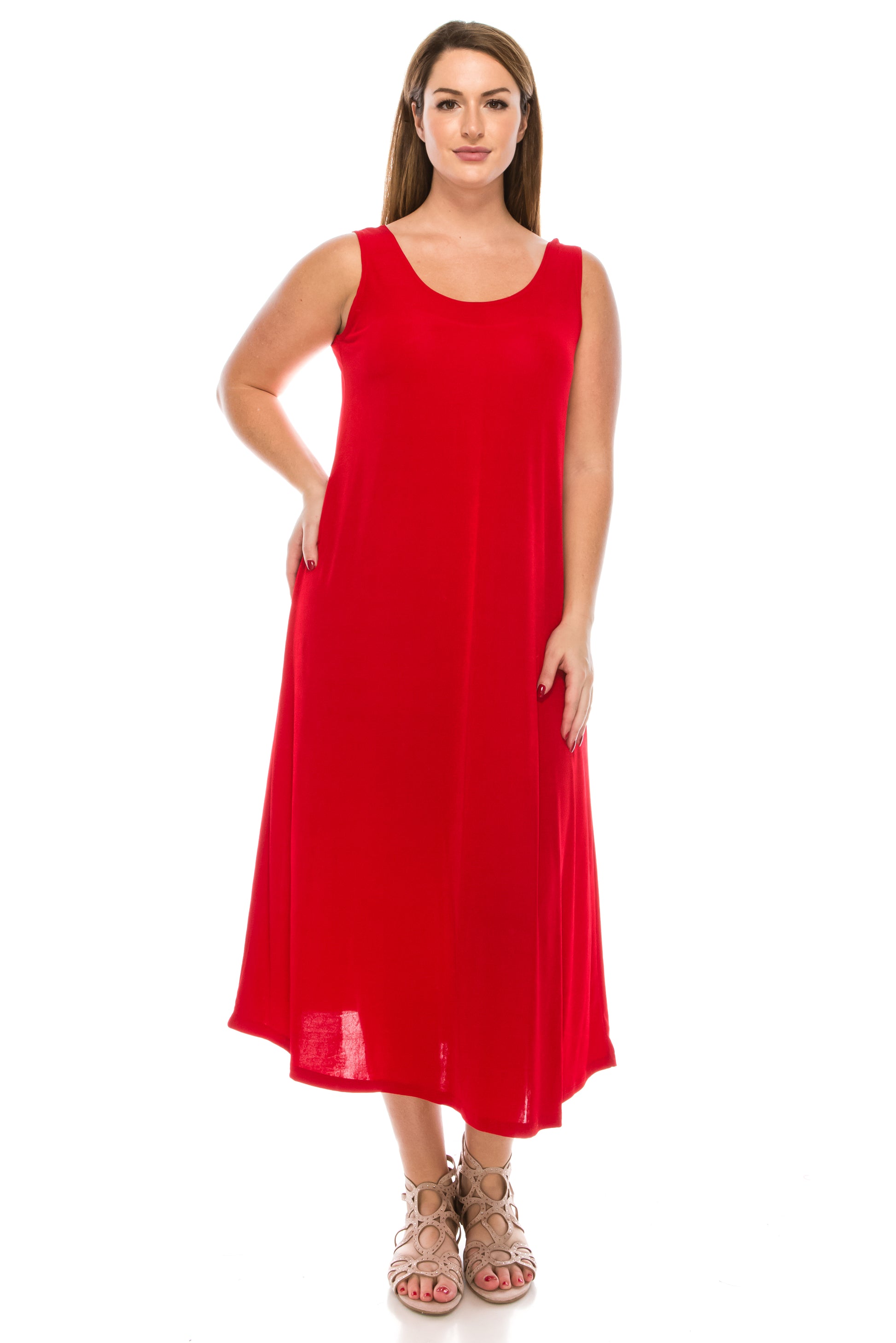 Stretchy Tank Long Dress Sleeveless Plus Size, 7000BN-TX - Jostar Online