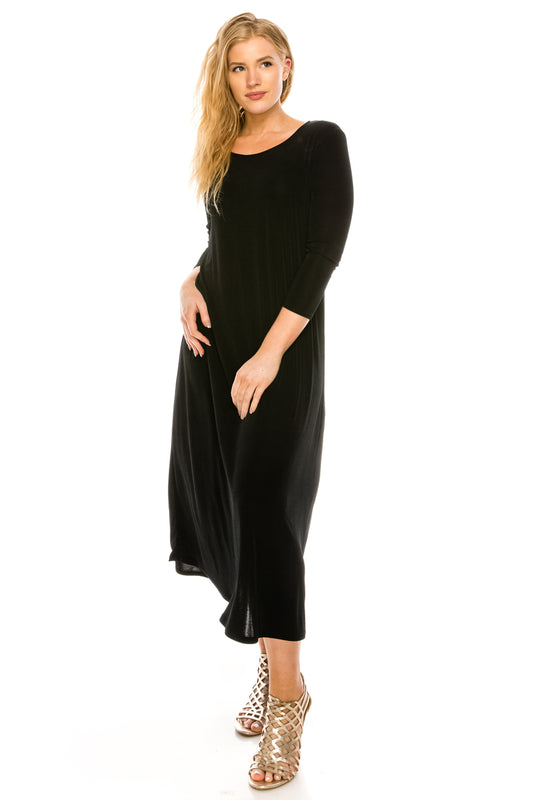 Plus Size Stretchy Quarter Sleeve Long Dress- 7002BN-QXS1 - Jostar Online