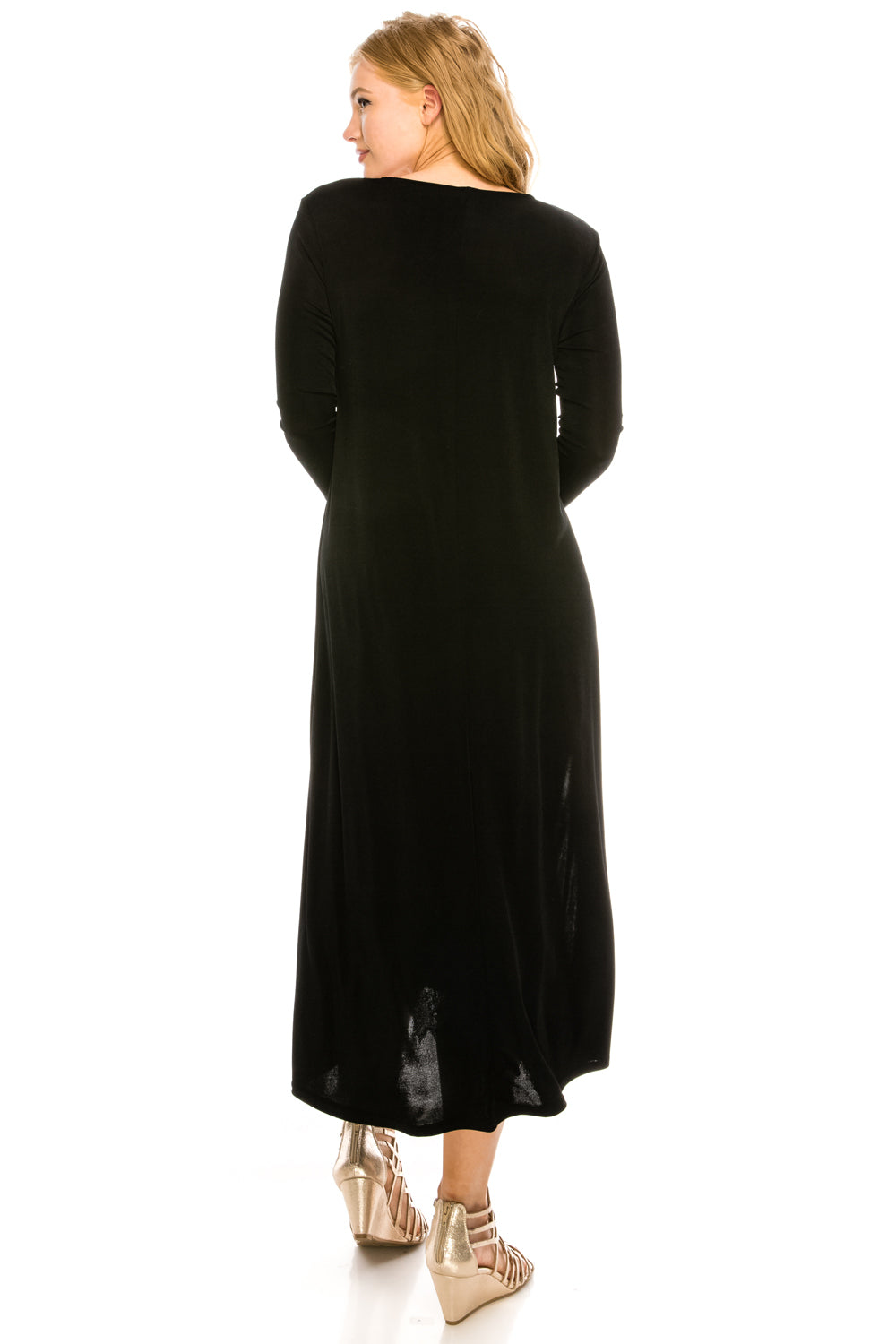 Plus Size Stretchy Quarter Sleeve Long Dress- 7002BN-QXS1 - Jostar Online