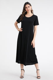 Classic Stretch Long Dress Short Slee...