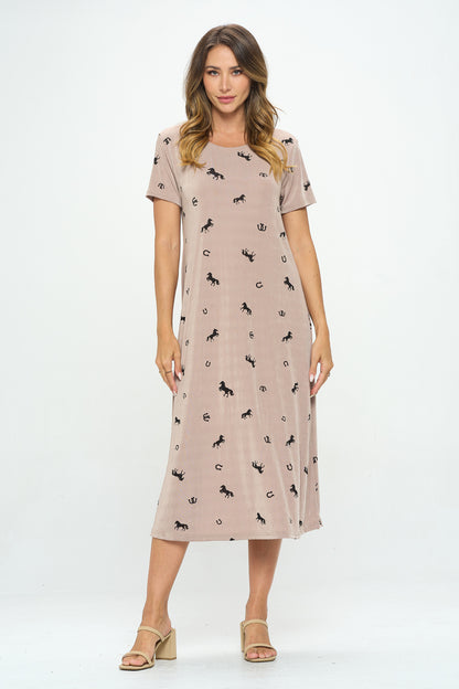 Stretchy Long Dress Short Sleeve Print - 7002BN-SRP1-M001