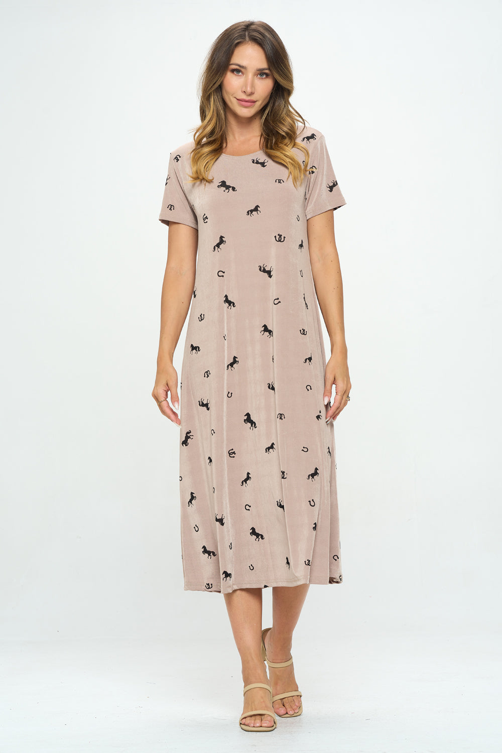 Stretchy Long Dress Short Sleeve Print - 7002BN-SRP1-M001