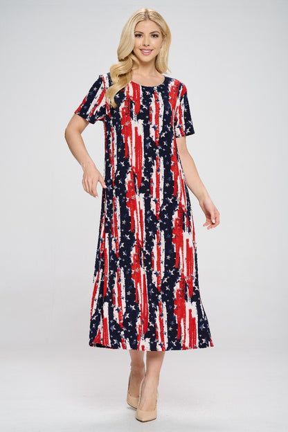 American Print Long Dress Short Sleeve -7002BN-SRP1-W306