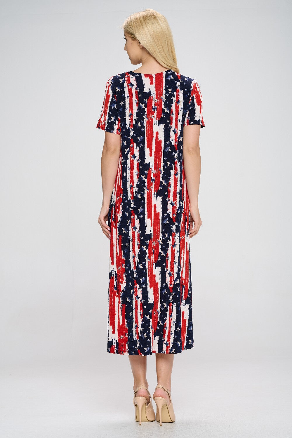 American Print Long Dress Short Sleeve -7002BN-SRP1-W306