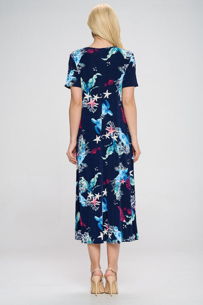 Women's Stretchy Long Dress Short Sleeve Print-7002BN-SRP1-W310