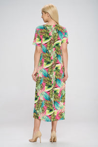 Stretchy Long Dress Short Sleeve Print-7002BN-SRP1-W311 - Jostar Online