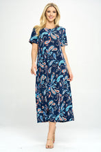 Load image into Gallery viewer, Stretchy Long Dress Short Sleeve Print-7002BN-SRP1-W323
