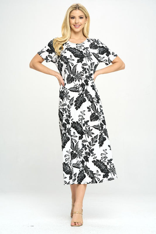 Stretchy Long Dress Short Sleeve Print, 7002BN-SRP1-W324