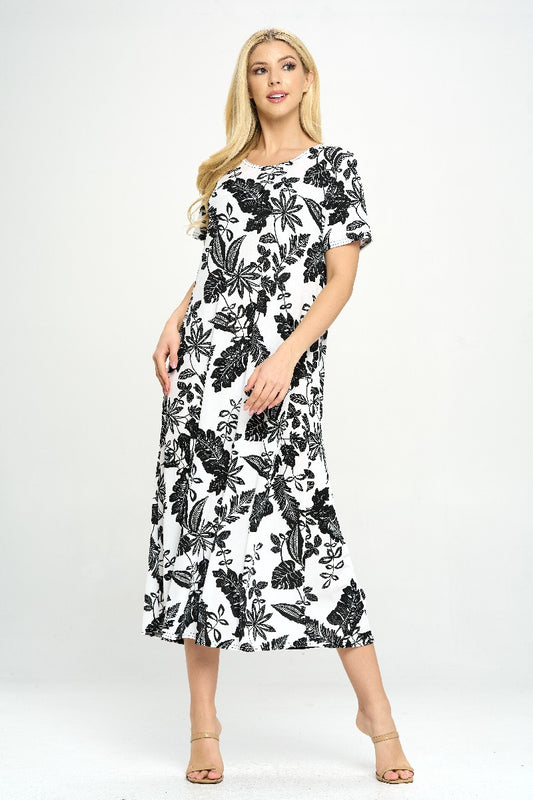 Stretchy Long Dress Short Sleeve Print, 7002BN-SRP1-W324