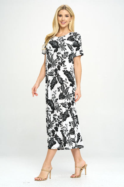 Stretchy Long Dress Short Sleeve Print, 7002BN-SRP1-W324