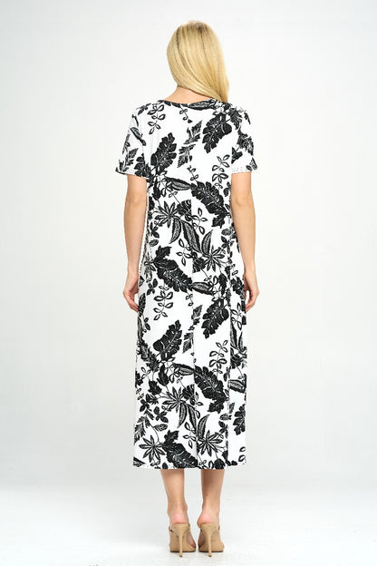 Stretchy Long Dress Short Sleeve Print, 7002BN-SRP1-W324